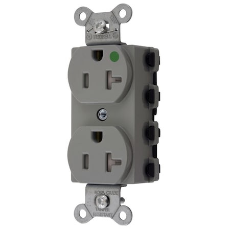 Hubbell Wiring Device-Kellems Straight Blade Receptacle, 5-20R, 20 A, 125V AC, 2 Pole, 3 Wire, Flush Mount, Grounded SNAP8300GYTRA